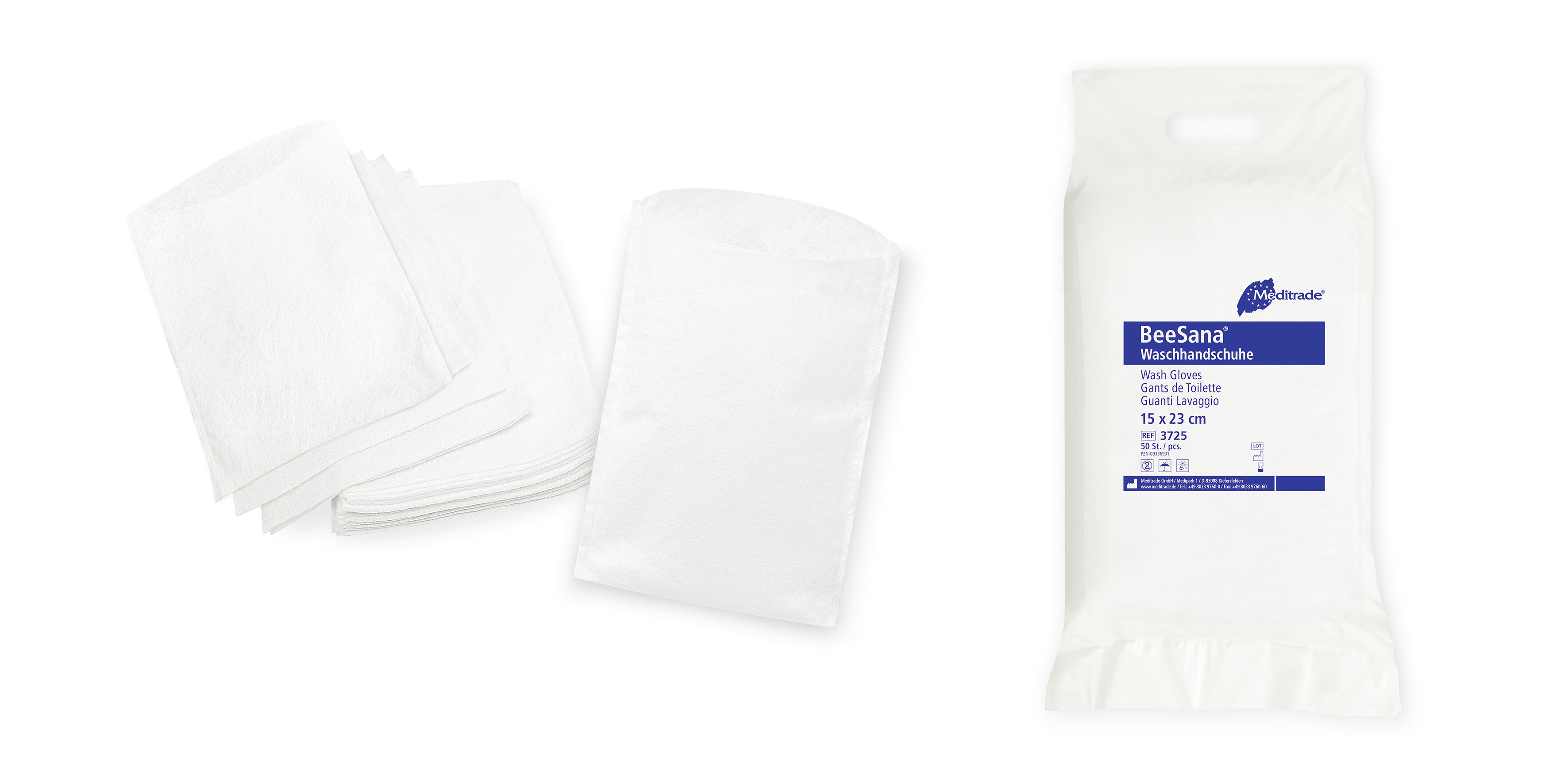 Hygienische Einmalwaschhandschuhe BeeSana Molton/Soft (Packung mit 50 Waschhandschuhen)