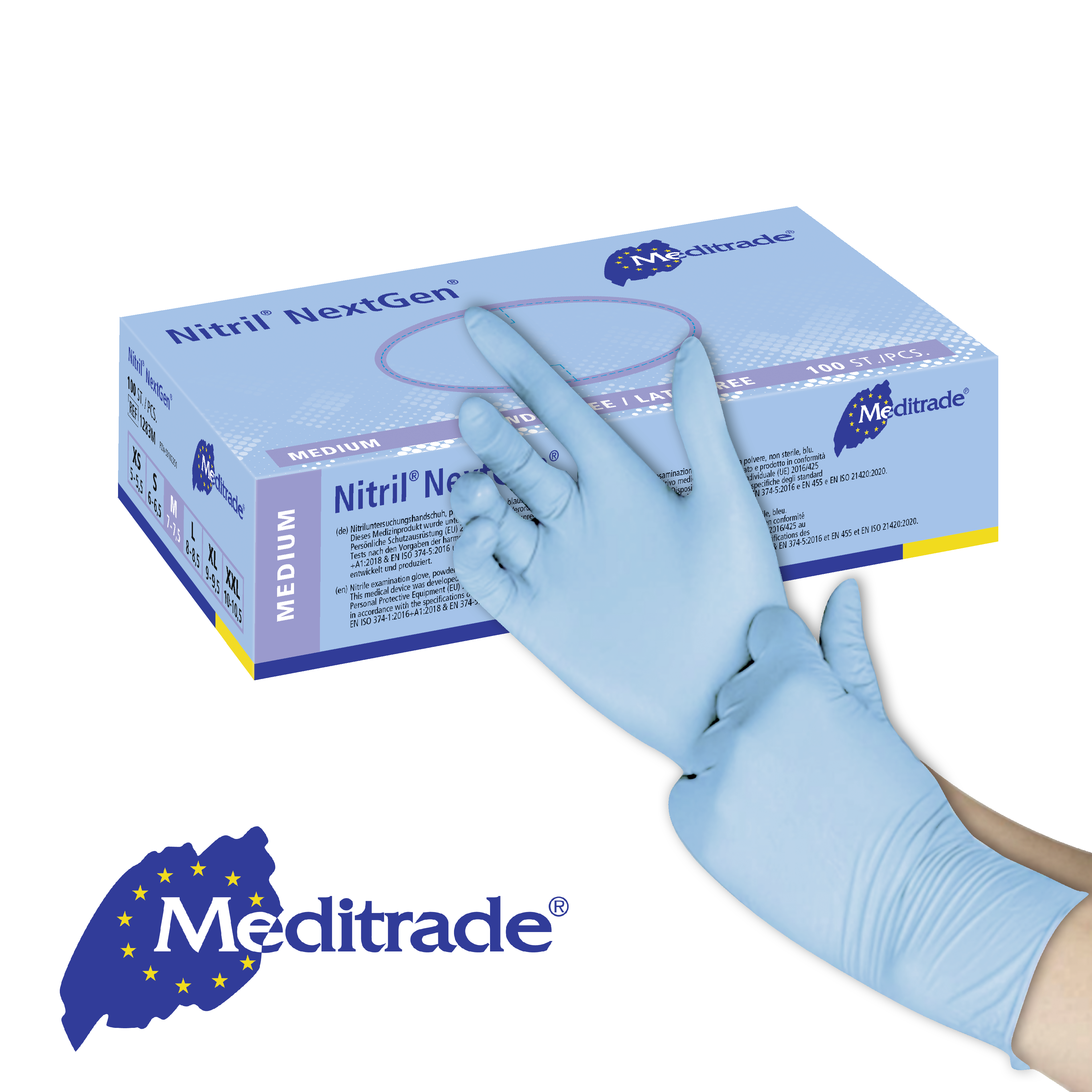 Handschuh Nitril NextGen®, blau; puderfrei, latexfrei, unsteril (Spenderbox mit 100 Handschuhen)